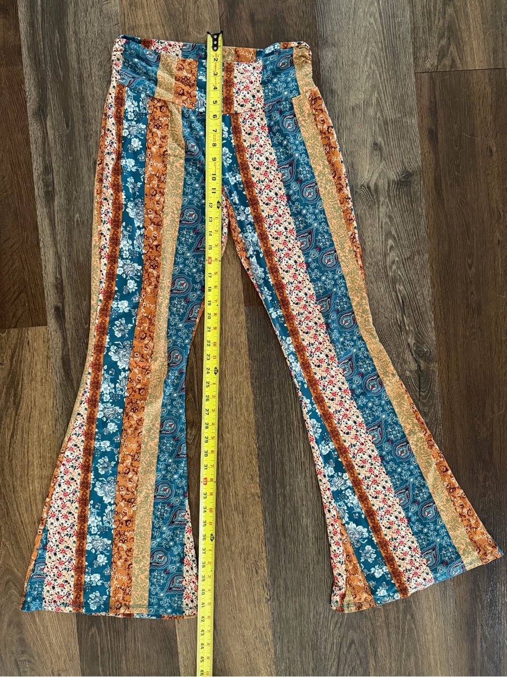EARTHBOUND Teal, Orange, Cream Striped Boho Flare Leggings